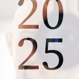 Detailní portrét osoby s překrytím velkých číslic 2025 a textem PORTRÉT a Lukáš Stehlík Photography dole.